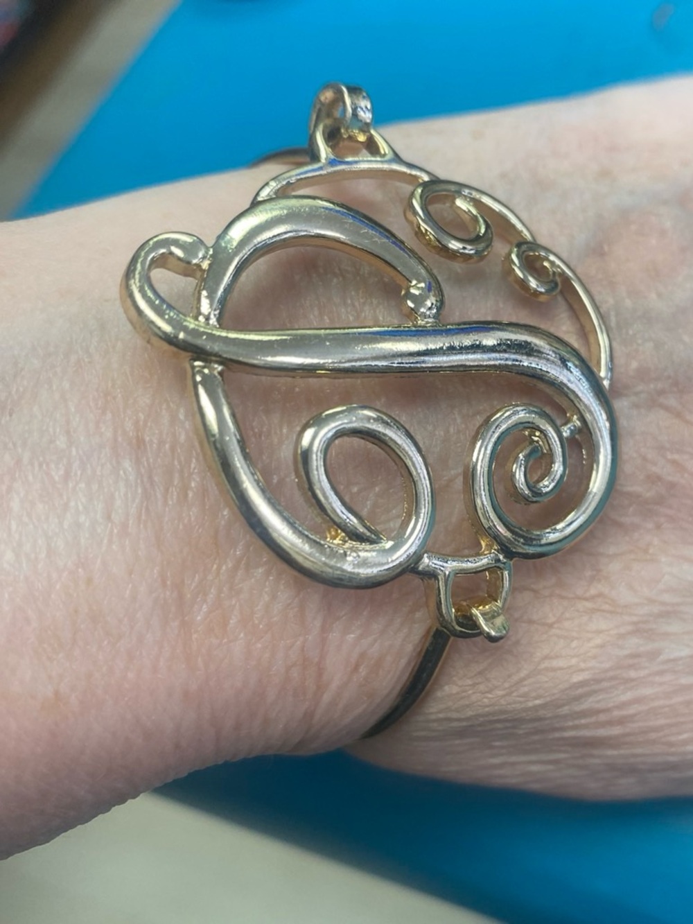 Gold tone initial P  Openwork Cuff Bracelet - Women Jewelry